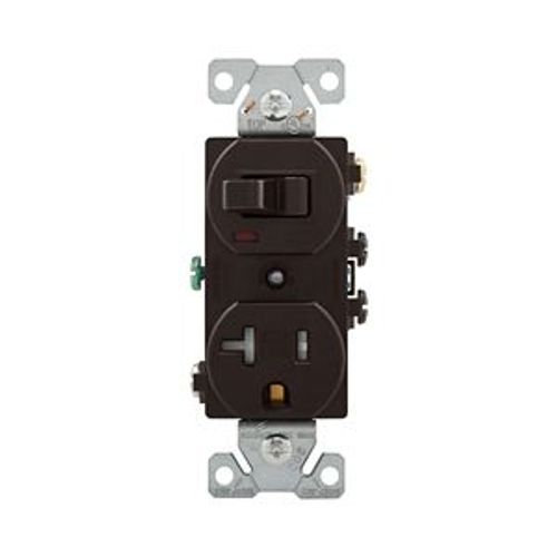 Main product image of Commercial Combo Switch,Auto-Grnd, #14-#12Awg 20A, 20A Recept, 120V Switch, 125V Recept, Brown, TR291B