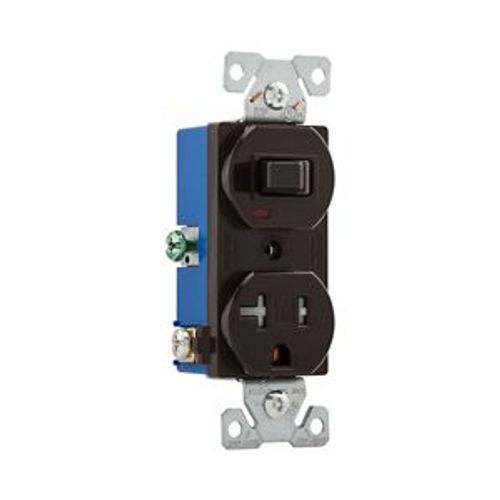 Main product image of Commercial Combo Switch,Auto-Grnd, #14-#12Awg 20A, 20A Recept, 120V Switch, 125V Recept, Brown, TR291B