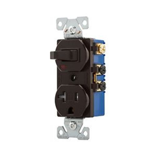 Main product image of Commercial Combo Switch,Auto-Grnd, #14-#12Awg 20A, 20A Recept, 120V Switch, 125V Recept, Brown, TR291B