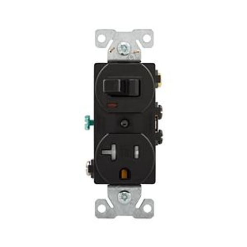 Main product image of Commercial Combo Switch,Auto-Grnd, #14-#12Awg 20A, 20A Recept, 120V Switch, 125V Recept, Black, TR291BK
