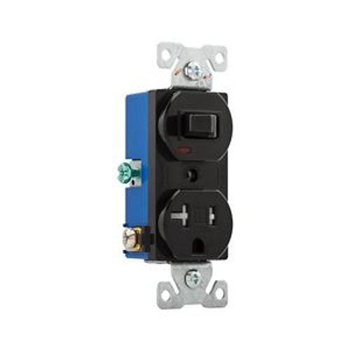 Main product image of Commercial Combo Switch,Auto-Grnd, #14-#12Awg 20A, 20A Recept, 120V Switch, 125V Recept, Black, TR291BK