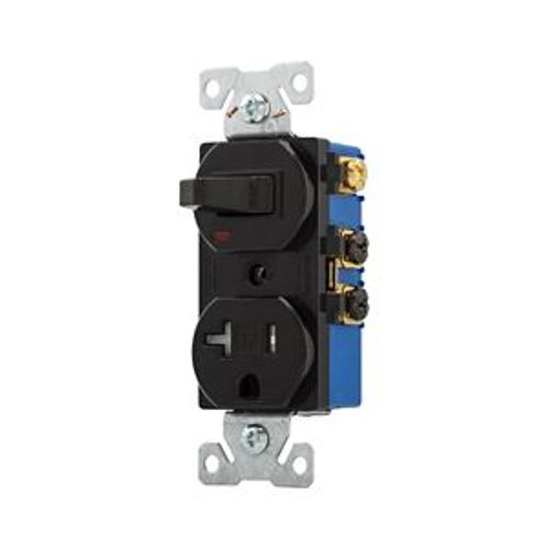 Main product image of Commercial Combo Switch,Auto-Grnd, #14-#12Awg 20A, 20A Recept, 120V Switch, 125V Recept, Black, TR291BK