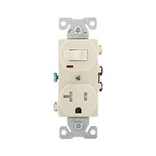 Main product image of Commercial Combo Switch,Auto-Grnd, #14-#12Awg 120V Switch, 125V Recept, LightAlmond, TR291LA