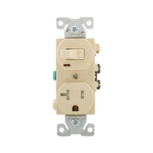 Main product image of Commercial Combo Switch,Auto-Grnd, #14-#12Awg 20A, 20A Recept, 120V Switch, 125V Recept, Ivy, TR291V