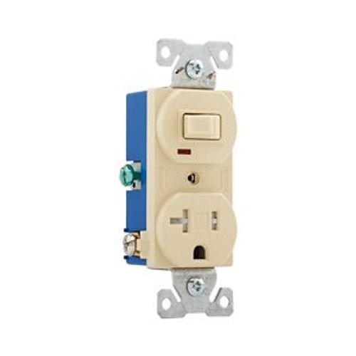 Main product image of Commercial Combo Switch,Auto-Grnd, #14-#12Awg 20A, 20A Recept, 120V Switch, 125V Recept, Ivy, TR291V