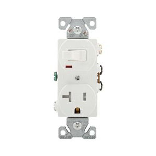 Main product image of Commercial Combo Switch,Auto-Grnd, #14-#12Awg 20A, 20A Recept, 120V Switch, 125V Recept, White, TR291W