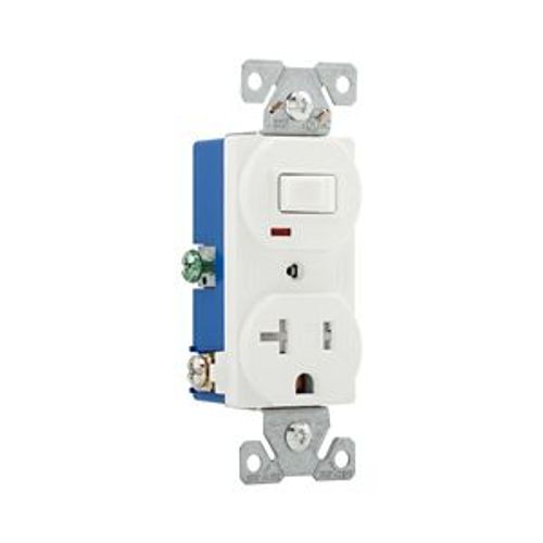 Main product image of Commercial Combo Switch,Auto-Grnd, #14-#12Awg 20A, 20A Recept, 120V Switch, 125V Recept, White, TR291W