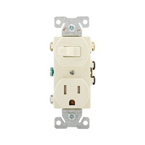 Main product image of Commercial Combo Switch, Auto-Grnd, #14-#12 Awg 15A, 120V Switch, 125V Recept, Almd, 3-Way, TR293A