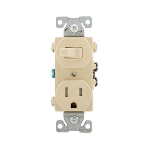 Main product image of Commercial Combo Switch, Auto-Grnd, #14-#12 Awg 15A, 120V Switch, 125V Recept, Ivy, 3-Way, TR293V