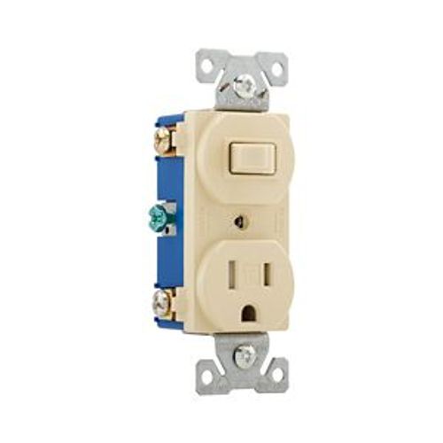 Main product image of Commercial Combo Switch, Auto-Grnd, #14-#12 Awg 15A, 120V Switch, 125V Recept, Ivy, 3-Way, TR293V