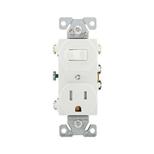 Main product image of Commercial Combo Switch, Auto-Grnd, #14-#12 Awg 15A, 120V Switch, 125V Recept, White, 3-Way, TR293W