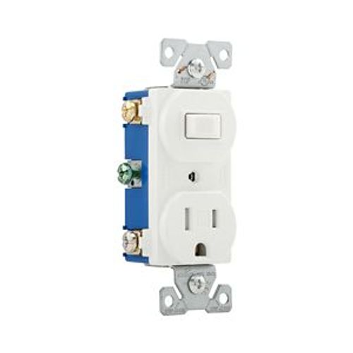 Main product image of Commercial Combo Switch, Auto-Grnd, #14-#12 Awg 15A, 120V Switch, 125V Recept, White, 3-Way, TR293W