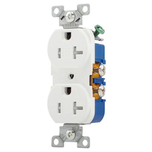 Main product image of Residential Grade Tamper-Resistant Flush Duplex Receptacle, 20A, 2P, 3W, NEMA  5-20R, Side Wire - White (125V)