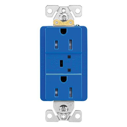 Main product image of Tvss Receptacle, Led Indicat & Alarm, #14-#10 Awg 15A, 840J, 2 Recept, Blue, Brs, Straight Blade, TR5262BLS-SP-L