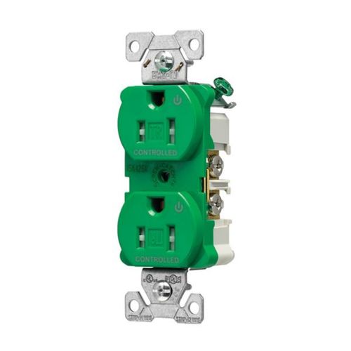 Main product image of Arrow Hart Heavy-Duty Industrial Duplex Receptacle, #14-10 Awg 15A 125V, Green, Dual, TR5262CDGN