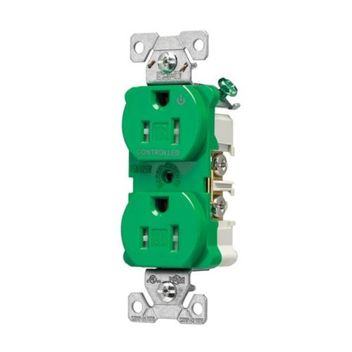 Main product image of Arrow Hart Heavy-Duty Industrial Duplex Receptacle, #14-10 Awg 15A 125V, Green, Half, TR5262CHGN