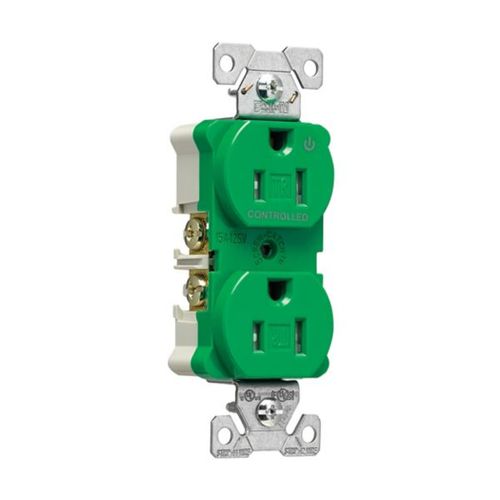 Main product image of Arrow Hart Heavy-Duty Industrial Duplex Receptacle, #14-10 Awg 15A 125V, Green, Half, TR5262CHGN
