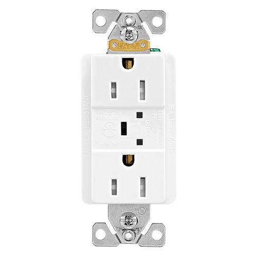 Main product image of Tvss Receptacle, Led Indicat & Alarm, #14-#10 Awg 15A, Bk & Sd Wire, 840J, White Straight Blade, TR5262WS-SP-L