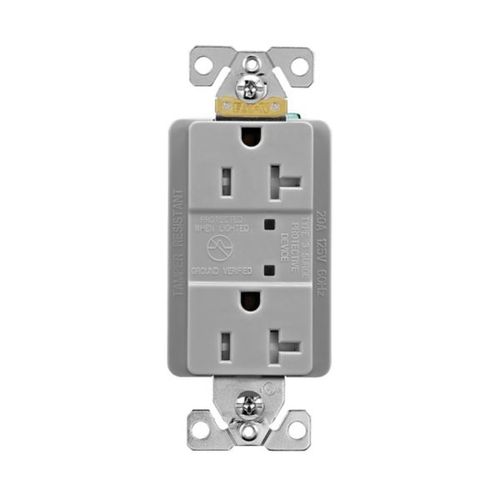Main product image of Tvss Receptacle, Led Indicat, #14-#10 Awg 20A, Bk & Sd Wire, 840J, 2 Recept, Gray, TR5360GYS