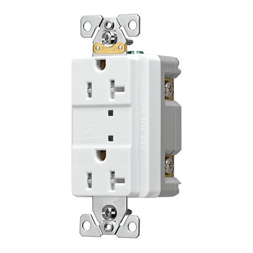 Main product image of Tvss Receptacle, Led Indicat, #14-#10 Awg 20A, Bk & Sd Wire, 840J, White Straight Blade, TR5360WS