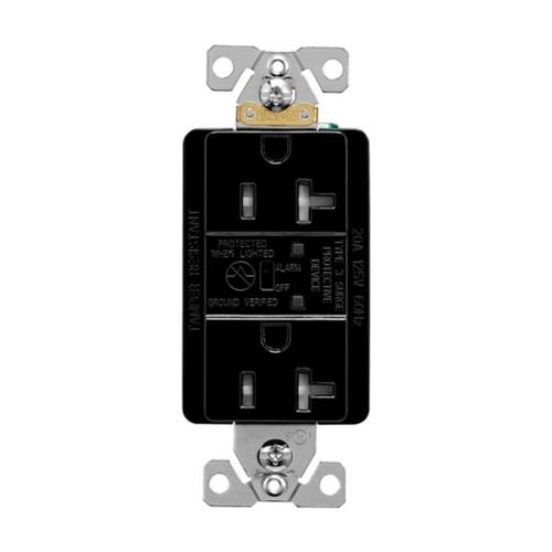 Main product image of Tvss Receptacle, Led Indicat & Alarm, #14-#10 Awg 20A, 840J, Black, Straight Blade, TR5362BKS