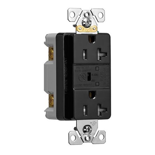 Main product image of Tvss Receptacle, Led Indicat & Alarm, #14-#10 Awg 20A, 840J, Black, Straight Blade, TR5362BKS