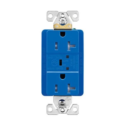 Main product image of Tvss Receptacle, Led Indicat & Alarm, #14-#10 Awg 20A, 840J, 2 Recept, Blue, Brs, Straight Blade, TR5362BLS