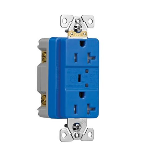 Main product image of Tvss Receptacle, Led Indicat & Alarm, #14-#10 Awg 20A, 840J, 2 Recept, Blue, Brs, Straight Blade, TR5362BLS