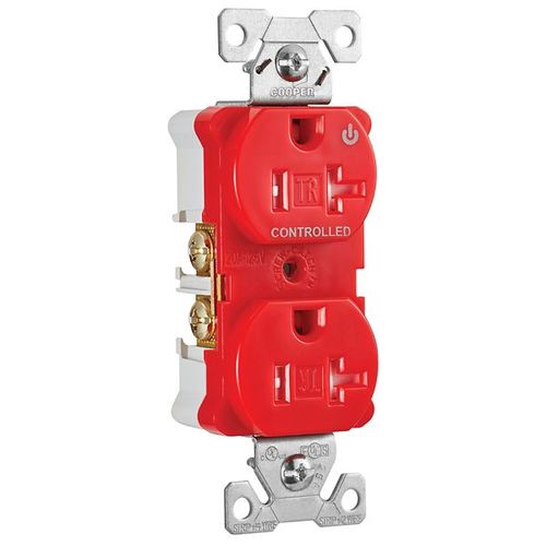 Main product image of Arrow HartIndustrial Duplex Receptacle, Half Control, #14-10 Awg 20A 125V, Red, 2-Pole, TR5362CHRD
