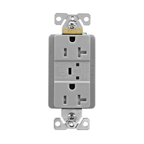 Main product image of Tvss Receptacle, Led Indicat & Alarm, #14-#10 Awg 20A, 840J, 2 Recept, Gray, Brs, Straight Blade, TR5362GYS