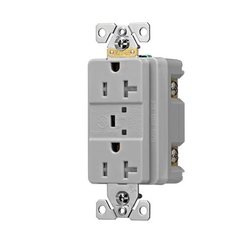 Main product image of Tvss Receptacle, Led Indicat & Alarm, #14-#10 Awg 20A, 840J, 2 Recept, Gray, Brs, Straight Blade, TR5362GYS