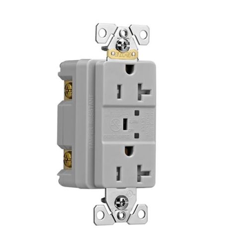 Main product image of Tvss Receptacle, Led Indicat & Alarm, #14-#10 Awg 20A, 840J, 2 Recept, Gray, Brs, Straight Blade, TR5362GYS