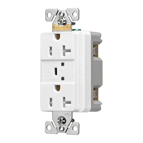 Main product image of Tvss Receptacle, Led Indicat & Alarm, #14-#10 Awg 20A, Bk & Sd Wire, 840J, White Straight Blade, TR5362WS