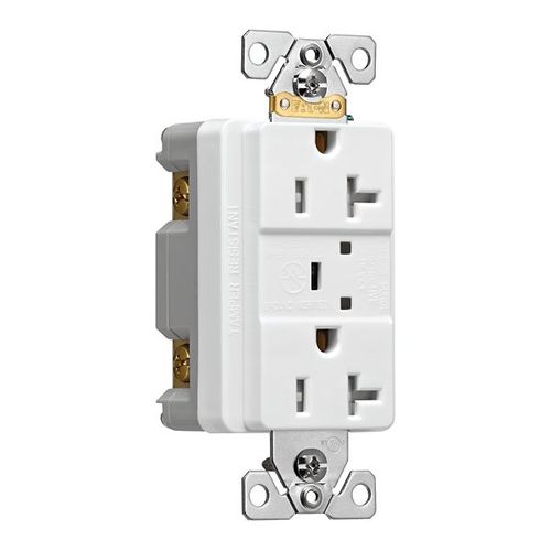 Main product image of Tvss Receptacle, Led Indicat & Alarm, #14-#10 Awg 20A, Bk & Sd Wire, 840J, White Straight Blade, TR5362WS