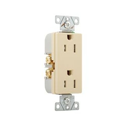 Main product image of Heavy-Duty Industrial Duplex Receptacle, #14-10 Awg 15A 125V, Ivory, TR6252V-BOX