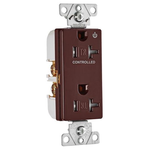 Main product image of Commercial Duplex Receptacle, Half Control, #14-10 Awg 20A 125V, Brown, 2-Pole 3-Wire, TR6352CHB