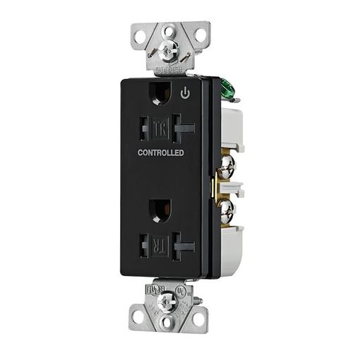 Main product image of Commercial Duplex Receptacle, Half Control, #14-10 Awg 20A 125V, Black, 2-Pole 3-Wire, TR6352CHBK