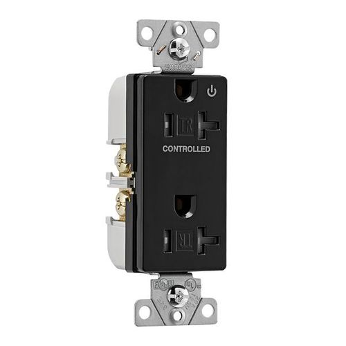 Main product image of Commercial Duplex Receptacle, Half Control, #14-10 Awg 20A 125V, Black, 2-Pole 3-Wire, TR6352CHBK