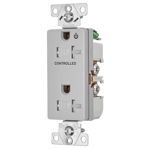 Main product image of Commercial Duplex Receptacle, Half Control, #14-10 Awg 20A 125V, Gray, 2-Pole 3-Wire, TR6352CHGY