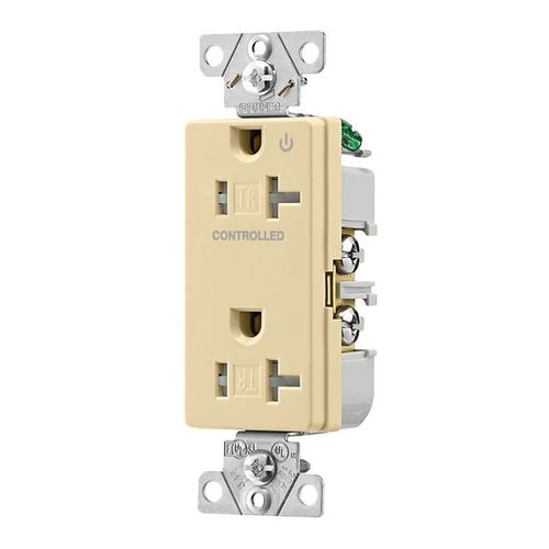 Main product image of Commercial Duplex Receptacle, Half Control, #14-10 Awg 20A 125V, Ivory, 2-Pole 3-Wire, TR6352CHV