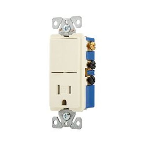 Main product image of Commercial Combo Switch, Auto-Grnd, #14-#12 Awg 15A 120/277V Switch, 125V Recept, Rocker, Almond, TR7730A