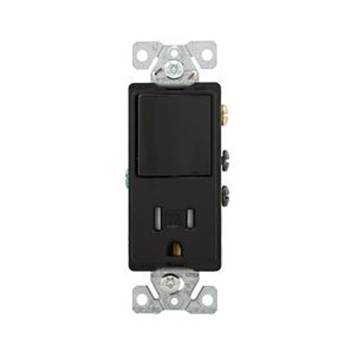 Main product image of Commercial Combo Switch, Auto-Grnd, #14-#12 Awg 15A 120/277V Switch, 125V Recept, Rocker, Black, TR7730BK