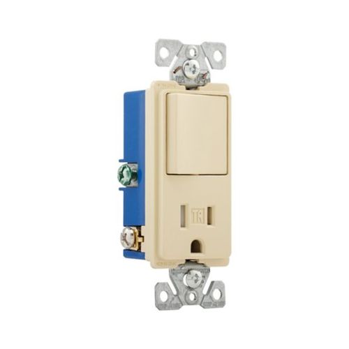 Main product image of Commercial Combo Switch,Auto-Grnd, #14-#12Awg 15A 120/277V Switch, 125V Recept, Rocker, Ivy, TR7730V