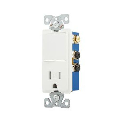Main product image of Commercial Combo Switch, Auto-Grnd, #14-#12 Awg 15A 120/277V Switch, 125V Recept, Rocker, White, TR7730W