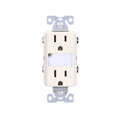 Main product image of Led Nightlight w/ Duplex Receptacle, #12-#14 Awg 15A, Flush Mount, 120/277V, Light Almond, TR7734LA-BOX