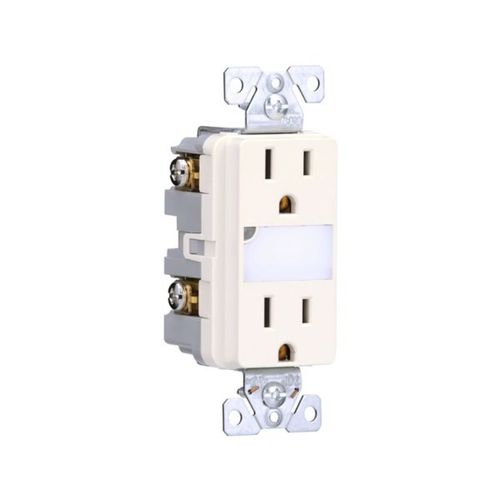 Main product image of Led Nightlight w/ Duplex Receptacle, #12-#14 Awg 15A, Flush Mount, 120/277V, Light Almond, TR7734LA-BOX