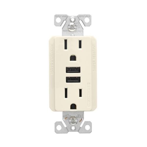 Main product image of Combination 3.6A Usb Charger With Duplex Receptacle, 15A, 125V, La, 3-Wire, 2-Pole, TR7765LA-KB-L