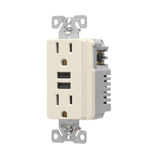 Main product image of Combination 3.6A Usb Charger With Duplex Receptacle, 15A, 125V, La, 3-Wire, 2-Pole, TR7765LA-KB-L