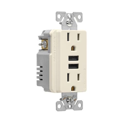 Main product image of Combination 3.6A Usb Charger With Duplex Receptacle, 15A, 125V, La, 3-Wire, 2-Pole, TR7765LA-KB-L