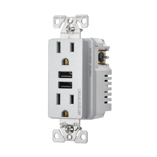 Main product image of Combination 3.6A Usb Charger With Duplex Receptacle, 15A, 125V, Sg, TR7765SG-KB-L